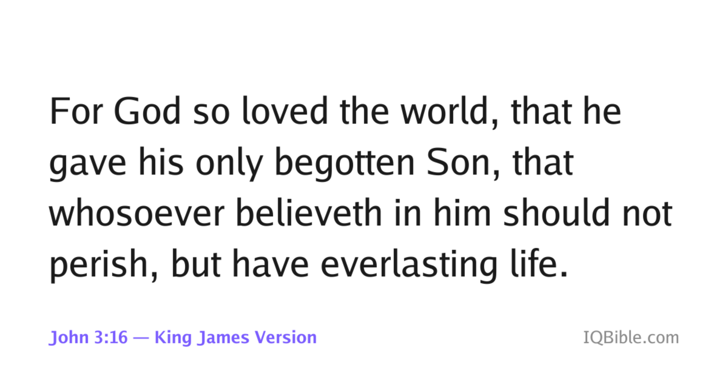 A shared link to John 3:16, showing the reference, the verse text, and the IQ Bible mark on a clean card