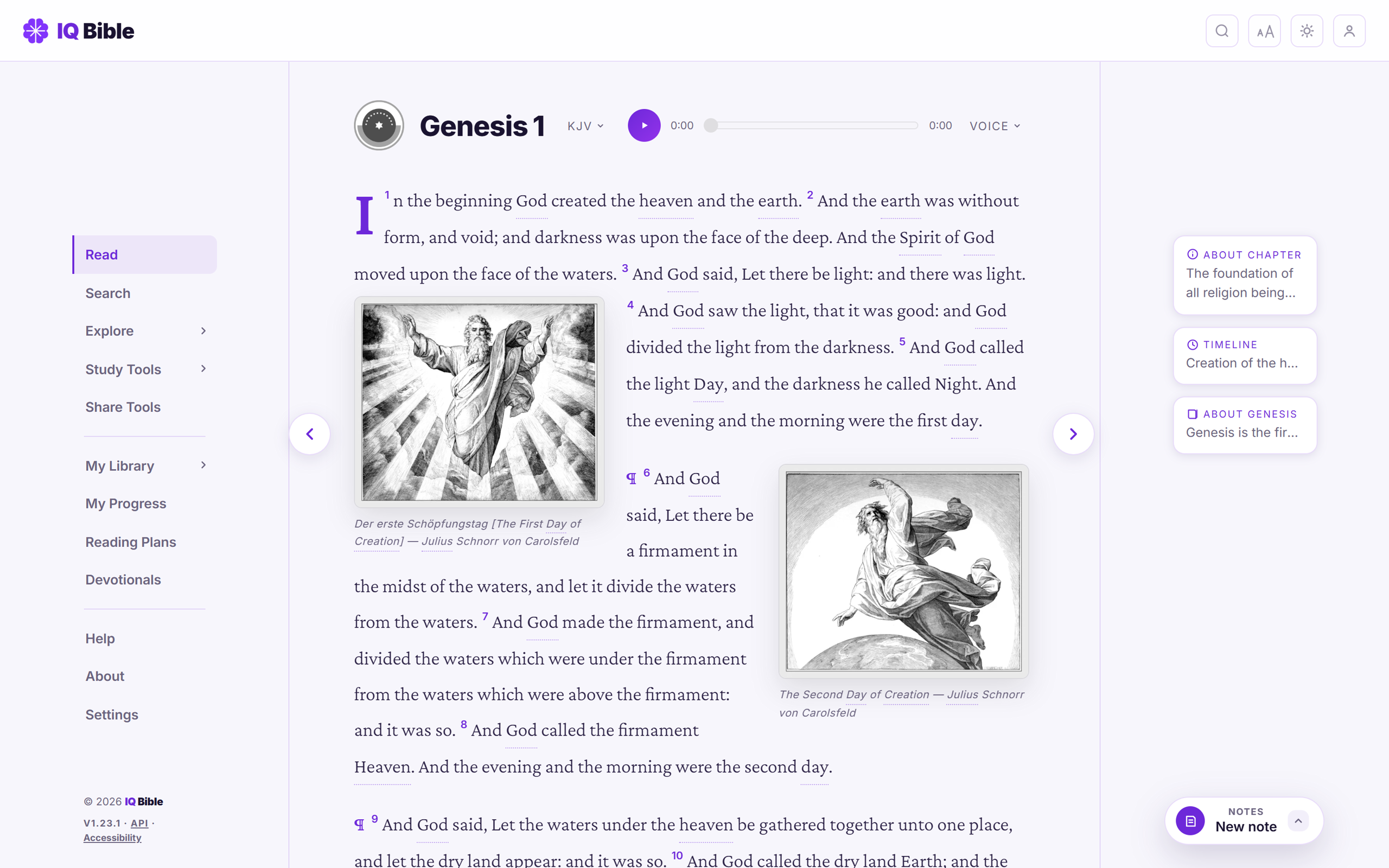 The desktop reading view, with the side navigation on the left, the reading column in the middle, and chapter context on the right