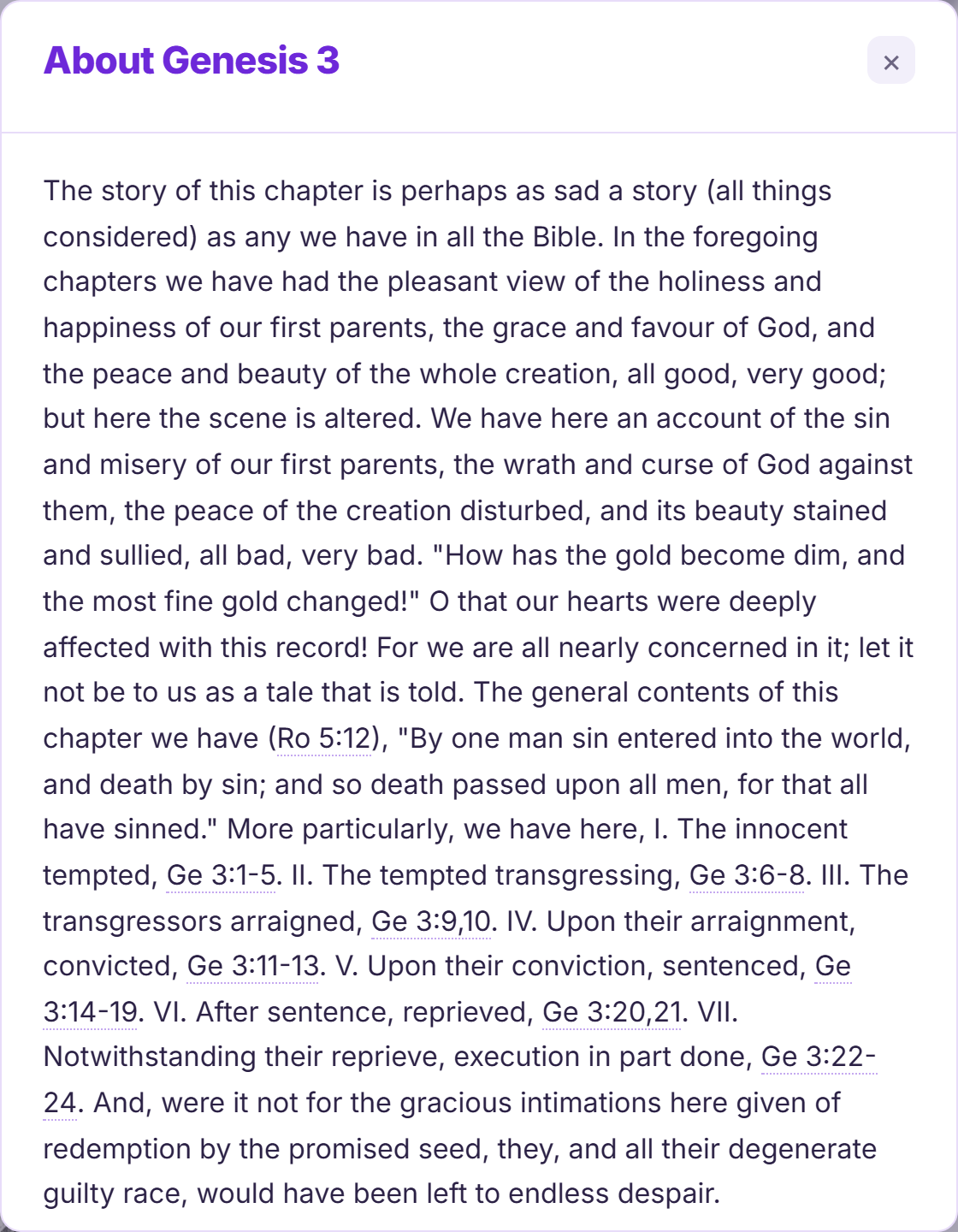 The About This Chapter panel for Genesis 3