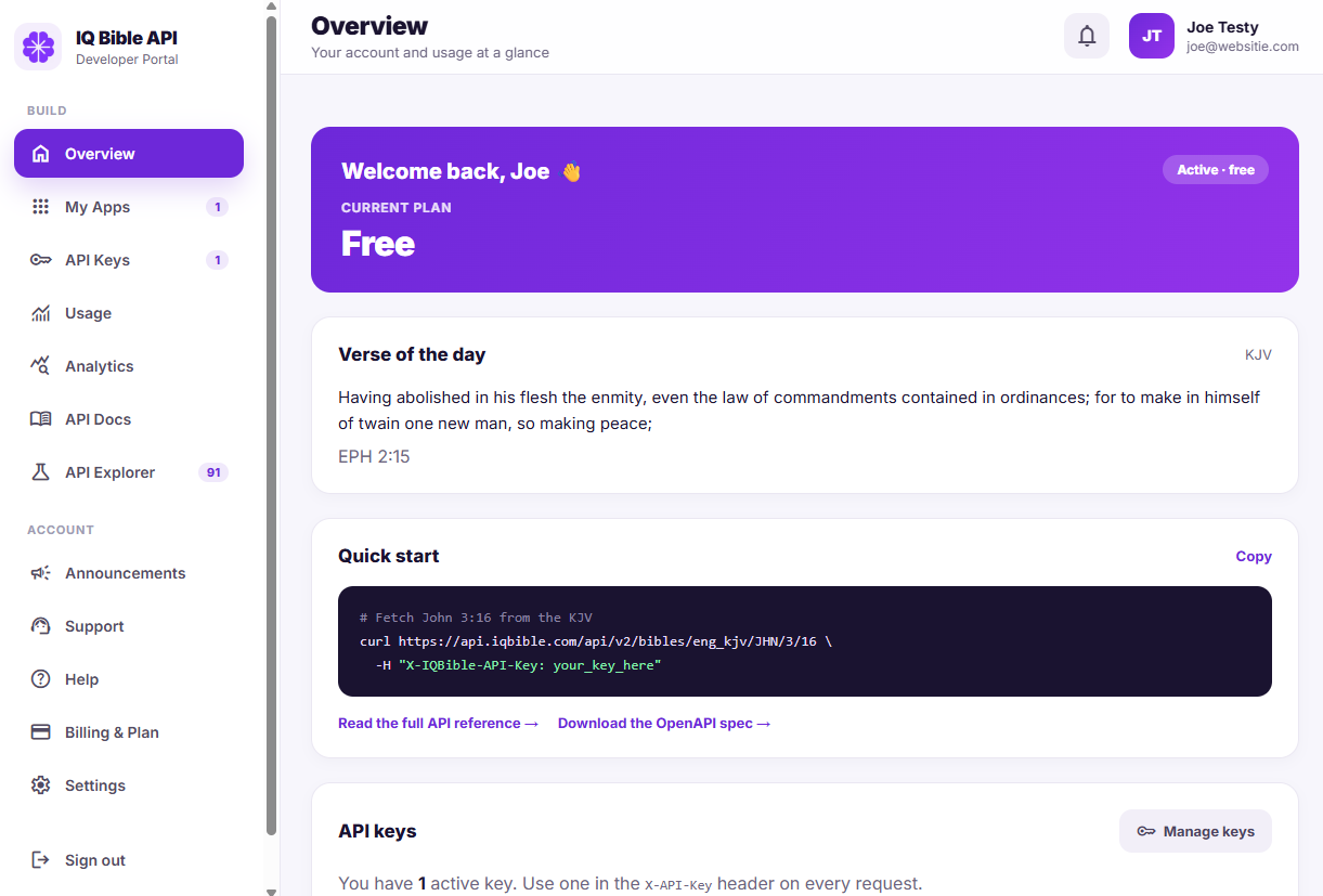 A Tour of the IQ Bible API (v2) Developer Portal